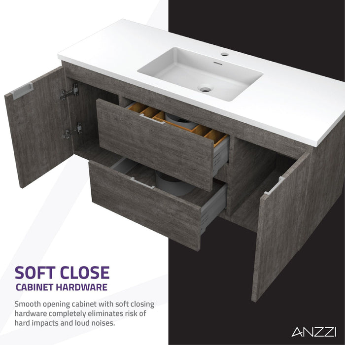 ANZZI Conques 48" x 20" Rich Gray Solid Wood Single Bathroom Vanity Set VT-MR4CT48-GY
