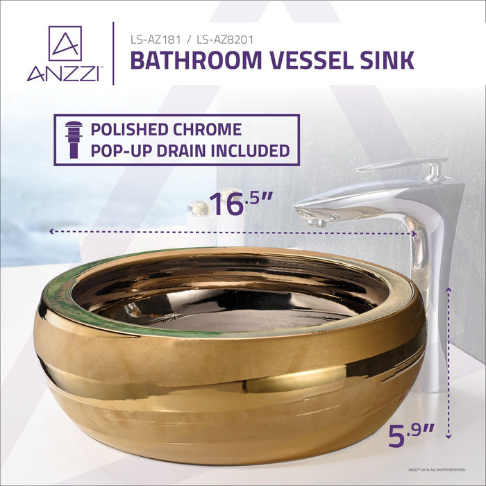 ANZZI Levi Series 17" x 17" Deco-Glass Round Vessel Sink with Polished Chrome Pop-Up Drain
