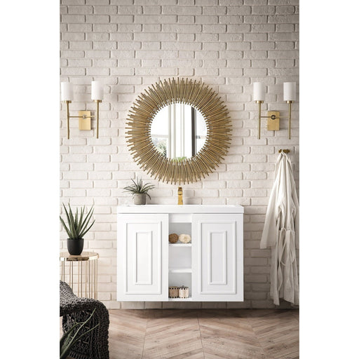 James Martin Alicante 39.5" Single Bathroom Vanity in Glossy White, shown in a bathroom setting