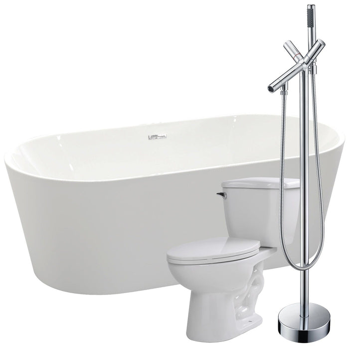 ANZZI Chand Series 67" x 32" Freestanding Glossy White Bathtub with Havasu Faucet and Kame Toilet FTAZ098-42C-55