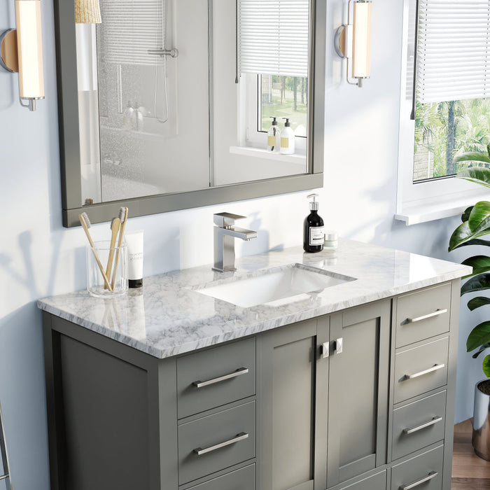 Eviva London 48" x 18" Transitional Bathroom Vanity in Espresso, Gray or White Finish with White Carrara Marble Countertop and Undermount Porcelain Sink