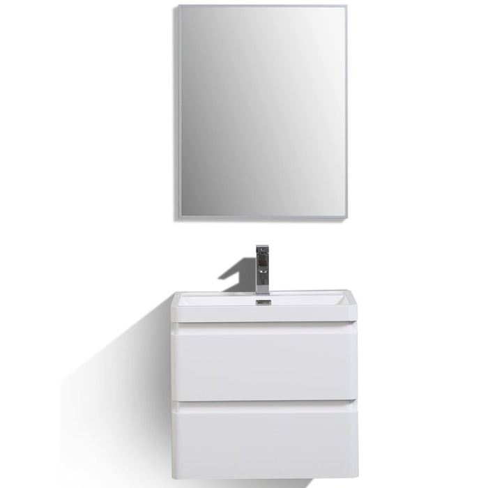 Eviva Glazzy 24" Glossy White Finish Wall Mount Modern Bathroom Vanity with White Integrated Acrylic Top