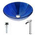 ANZZI Meno Series 17" x 17" Deco-Glass Round Vessel Sink in Lustrous Blue Finish with Chrome Pop-Up Drain and Brushed Nickel Faucet
