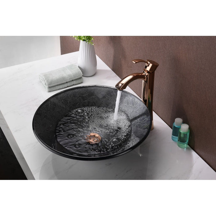 ANZZI Arc Series 18" x 18" Round Vessel Sink in Gray Sheer Finish with Polished Chrome Pop-Up Drain LS-AZ214