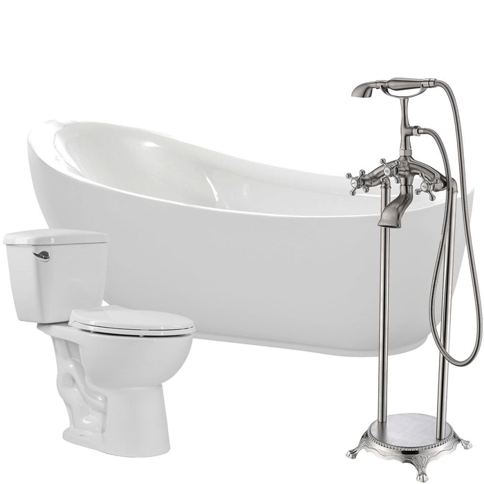 ANZZI Talyah Series 71" x 35" Freestanding Glossy White Bathtub with Tugela Faucet and Cavalier Toilet FTAZ090-52B-63