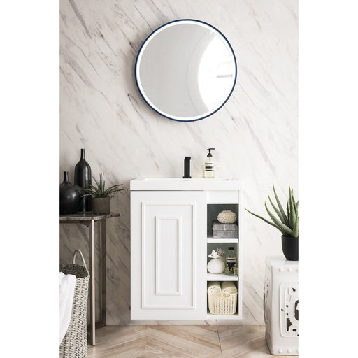 James Martin Alicante 24" Single Bathroom Vanity in Glossy White, shown in a bathroom setting
