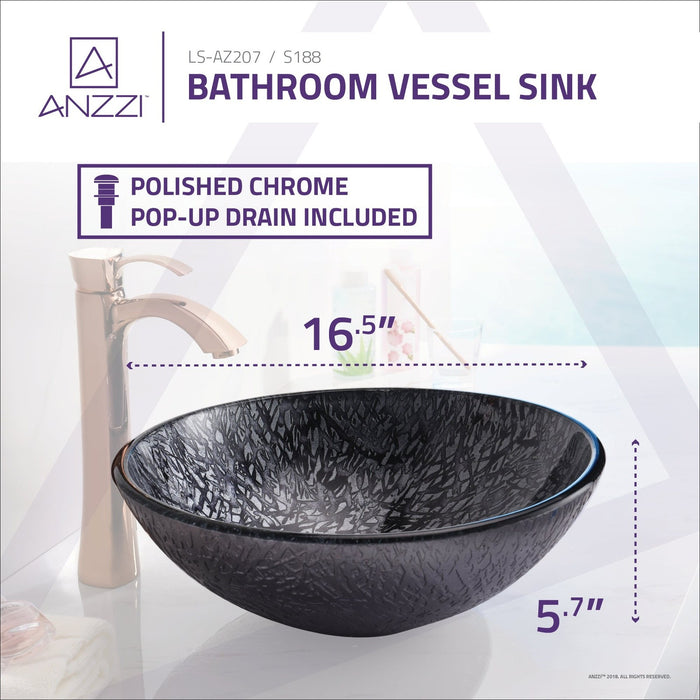 ANZZI Jonas Series 17" x 17" Deco-Glass Round Vessel Sink with Polished Chrome Pop-Up Drain