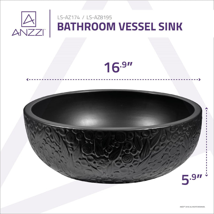 ANZZI Stellar Series 17" x 17" Round Vessel Sink in Black Finish LS-AZ174