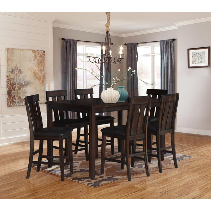 Sunset Trading Boller 7 Piece Pub Set | Counter Height Rectangular Dining Table | Solid Burnished Brown Wood | Seats 6 | Upholstered Stools with Backs VH-676
