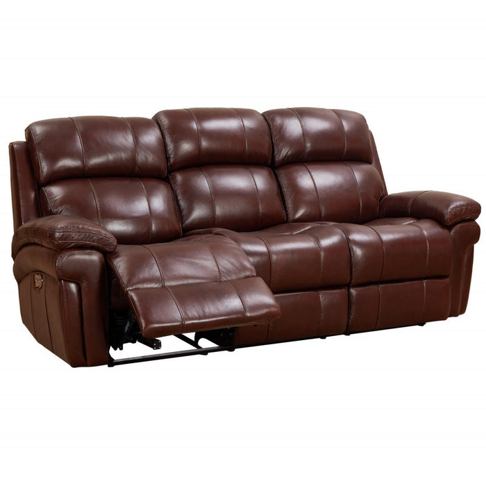 Sunset Trading Luxe Leather Reclining Sofa with Power Headrest | 3 Seater | Dual Recline | USB Ports | Brown SU-9102-88-1394-58