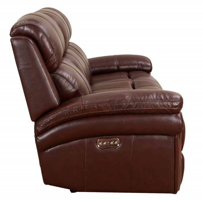 Sunset Trading Luxe Leather Reclining Sofa with Power Headrest | 3 Seater | Dual Recline | USB Ports | Brown SU-9102-88-1394-58