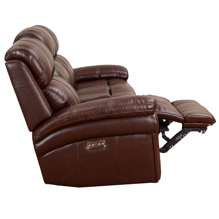 Sunset Trading Luxe Leather Reclining Sofa with Power Headrest | 3 Seater | Dual Recline | USB Ports | Brown SU-9102-88-1394-58