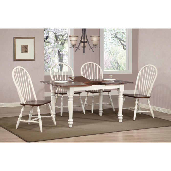 Sunset Trading Andrews 5 Piece 48-60" Rectangular Extendable Dining Set with 4 Windsor Spindleback Chairs | Butterfly Leaf Table | Antique White and Chestnut Brown | Seats 6 DLU-TLB3660-C30-AW5PC