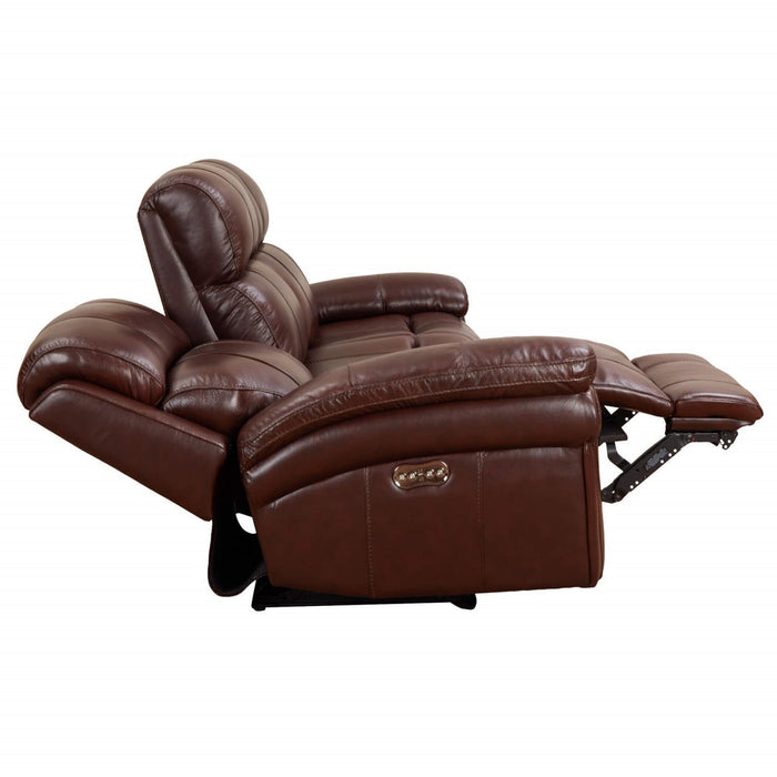 Sunset Trading Luxe Leather Reclining Sofa with Power Headrest | 3 Seater | Dual Recline | USB Ports | Brown SU-9102-88-1394-58