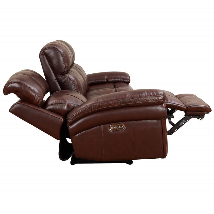 Sunset Trading Luxe Leather Reclining Sofa with Power Headrest | 3 Seater | Dual Recline | USB Ports | Brown SU-9102-88-1394-58