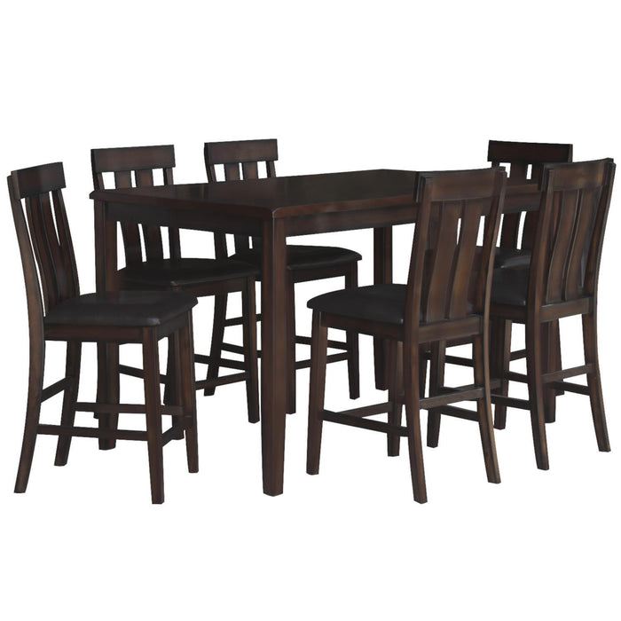 Sunset Trading Boller 7 Piece Pub Set | Counter Height Rectangular Dining Table | Solid Burnished Brown Wood | Seats 6 | Upholstered Stools with Backs VH-676