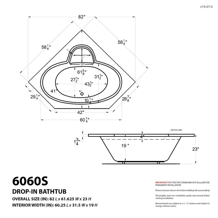 Atlantis Whirlpools Atlantis Whirlpools Sublime 60 x 60 Corner Air & Whirlpool Jetted Bathtub 6060SDL