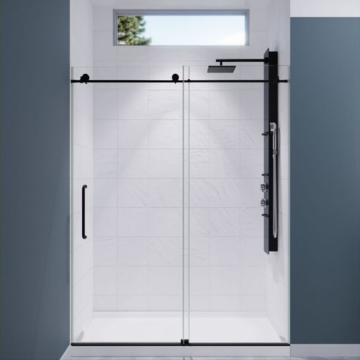ANZZI Leon Series 60" x 76" Matte Black Frameless Rectangular Sliding Shower Door with Tsunami Guard SD-AZ8077-02MB