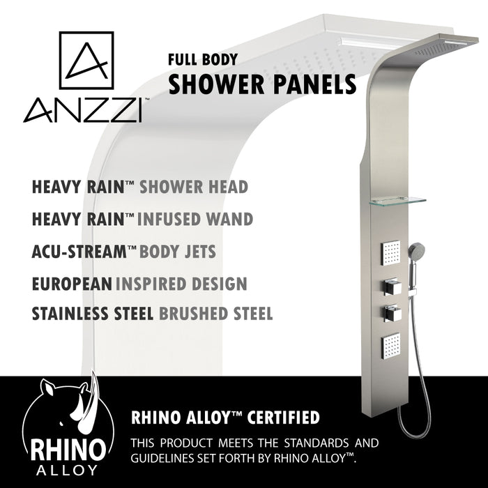 ANZZI Niagara Series 64" 2-Jetted Full Body Shower Panel in Brushed Stainless Steel Finish with Heavy Rain Shower Head and Euro-Grip Hand Sprayer SP-AZ023