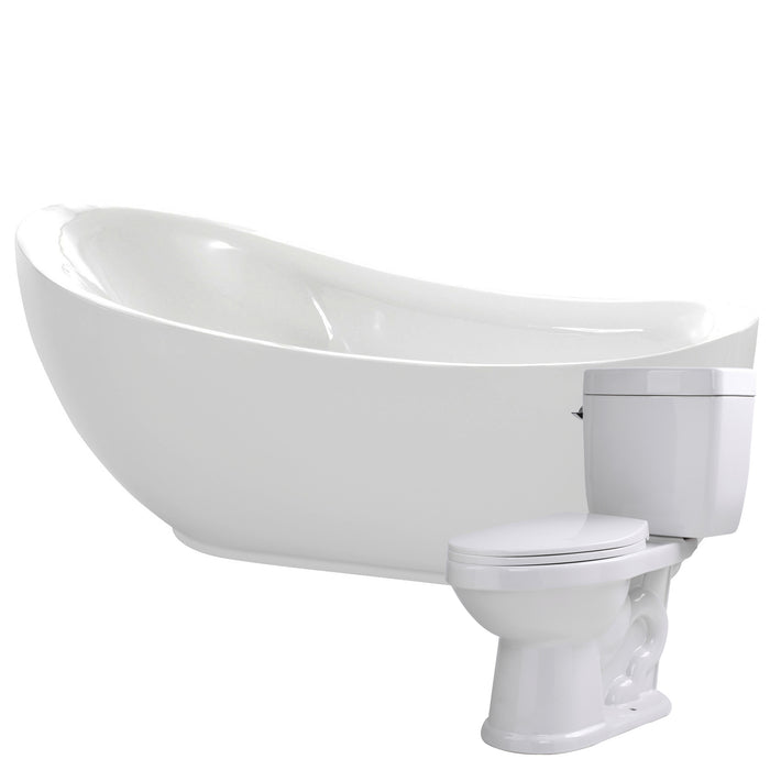 ANZZI Talyah Series 71" x 35" Freestanding Glossy White Bathtub with Talos Toilet FTAZ090-T065