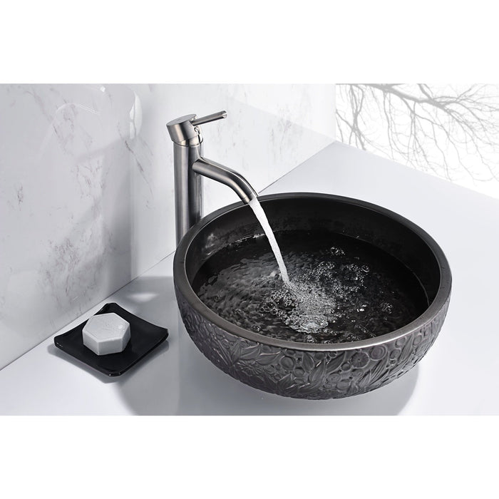 ANZZI Tara Series 17" x 17" Round Vessel Sink in Black Finish LS-AZ8195