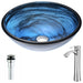 ANZZI Soave Series 17" x 17" Deco-Glass Round Vessel Sink in Sapphire Wisp Finish with Polished Chrome Pop-Up Drain and Brushed Nickel Faucet