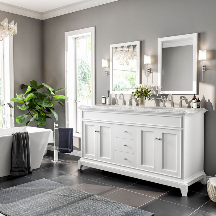 Eviva Elite Stamford 60" Double Sink Bathroom Vanity in Gray or White Finish with Double Ogee Edge White Carrara Top