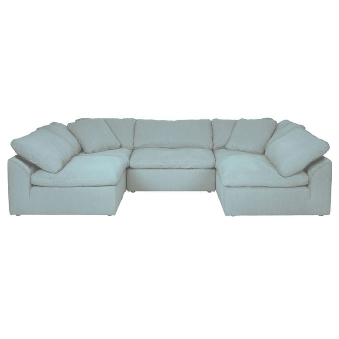 Sunset Trading Cloud Puff 5 Piece 132" Wide Slipcovered Modular Double L Shaped Sectional Sofa | Stain Proof Water Repellant Performance Fabric | White SU-1458-81-2C-3A