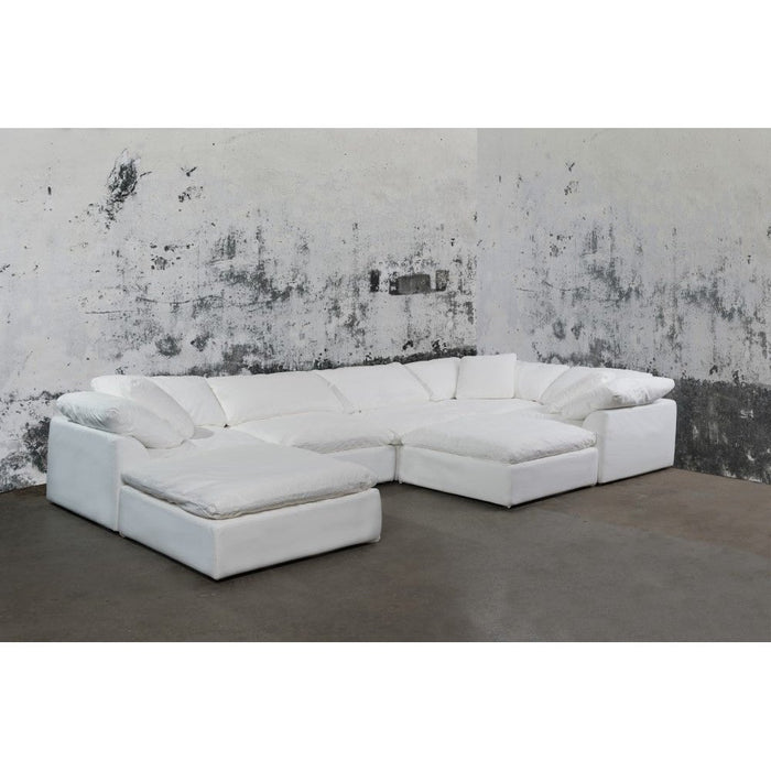 Sunset Trading Cloud Puff 7 Piece 176" Wide Slipcovered Modular Sectional Sofa with Ottomans | Stain Resistant Performance Fabric | White  SU-1458-81-3C-2A-2O