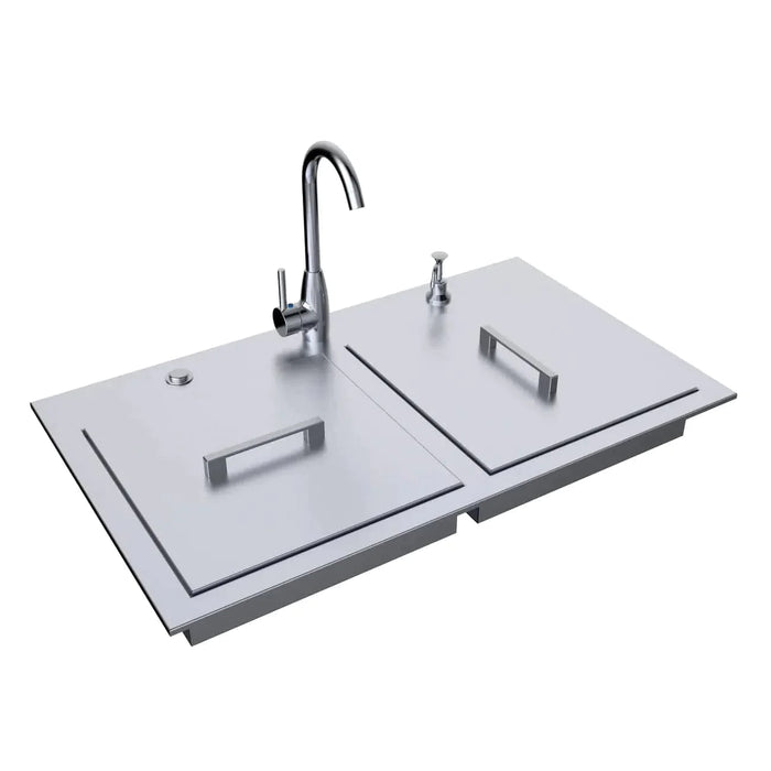 Sunstone 37" Wide ADA Compliant Drop-In Double Sink with Cover and Hot/Cold Faucet ADASK37
