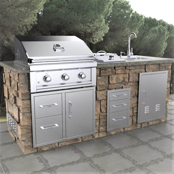 Sunstone Signature 30" Wide Double Drawer & One Trash / LP Tank Pull-Out Access Door Outdoor Kitchen Combo BA-DDC30