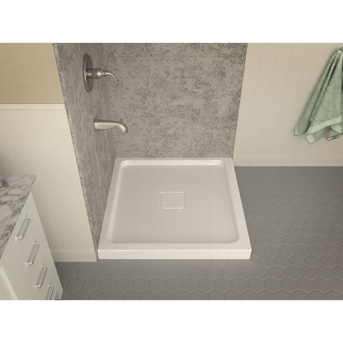 ANZZI Titan Series 36" x 36" Center Side Drain with Cover Double Threshold White Shower Base with Built-In Tile Flange SB-AZ009WH