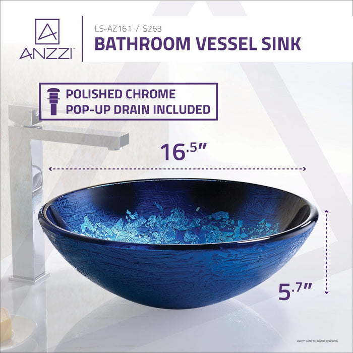 ANZZI Tara Series 17" x 17" Deco-Glass Round Vessel Sink with Polished Chrome Pop-Up Drain