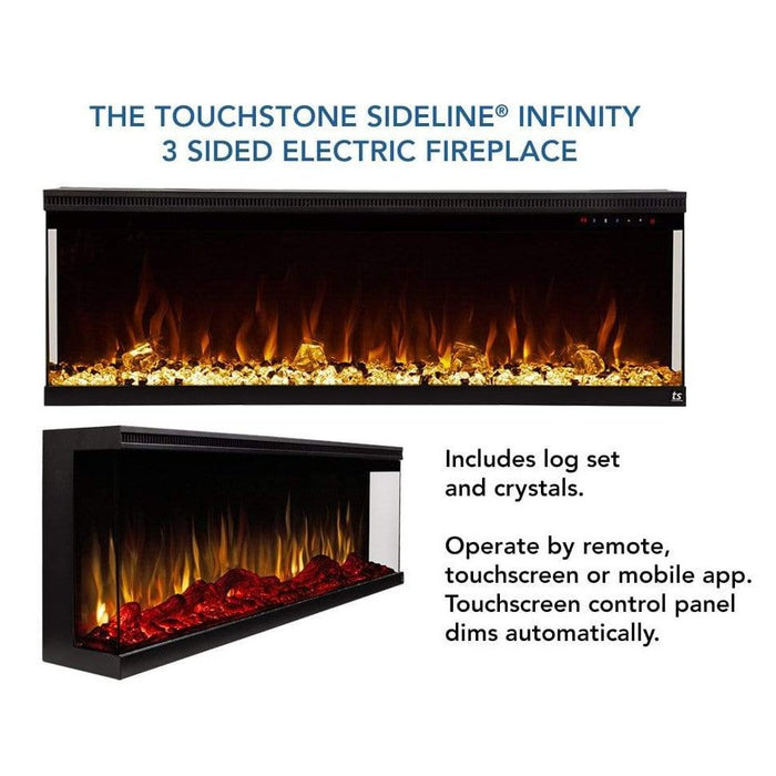 Touchstone Sideline Infinity Refurbished 3 Sided 60 Inch WiFi Enabled Smart Recessed Electric Fireplace 80046 Alexa/Google Compatible