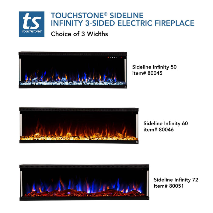Touchstone Sideline Infinity Refurbished 3 Sided 60 Inch WiFi Enabled Smart Recessed Electric Fireplace 80046 Alexa/Google Compatible
