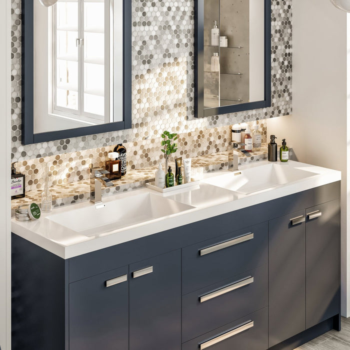 Eviva Lugano 72" Modern Double Sink Bathroom Vanity in Cement Gray, Gray, Rosewood or White Finish with White Integrated Acrylic Top