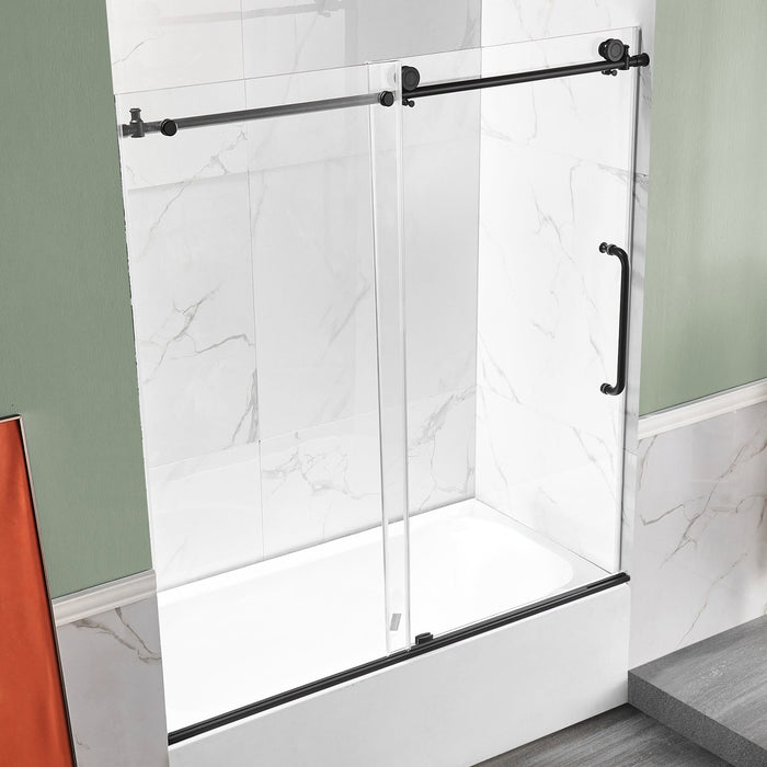 ANZZI Don Series White "60 x 32" Alcove Rectangular Bathtub with Built-In Flange and Frameless Matte Black Sliding Door