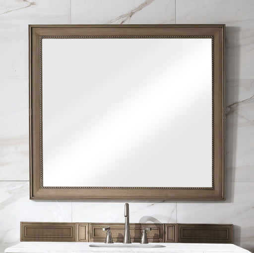 James Martin Bristol 44" Rectangular Mirror in White Washed Walnut, shown in a bathroom setting