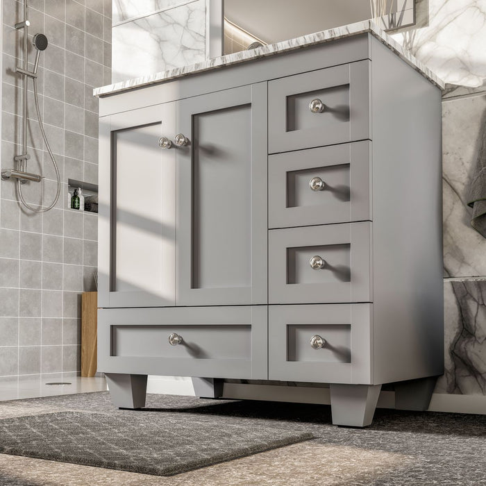 Eviva Acclaim 28" Transitional Bathroom Vanity in Espresso, Gray or White Finish with White Carrara Marble Countertop and Undermount Porcelain Sink