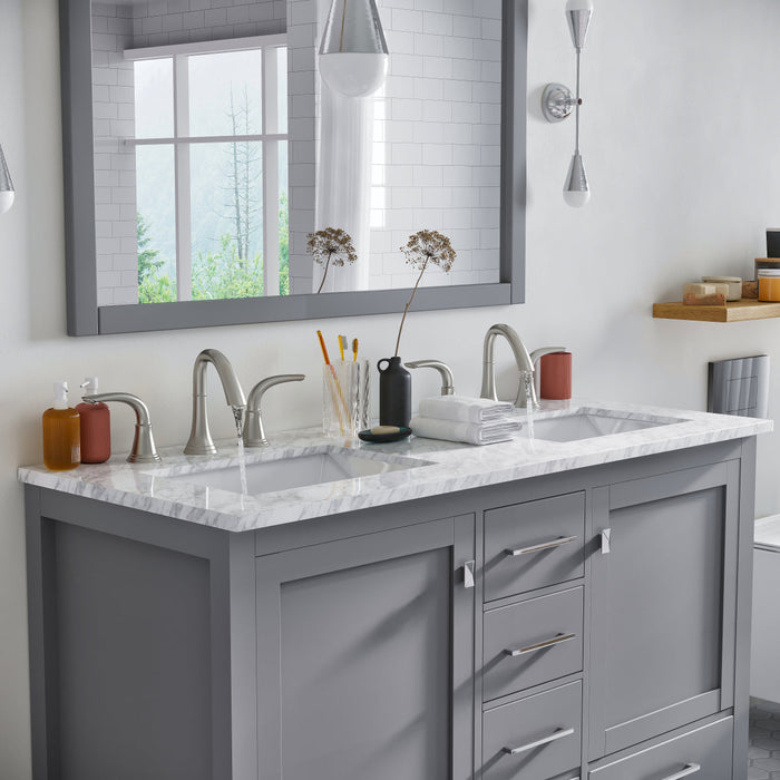 Eviva Aberdeen 48" Transitional Double Sink Bathroom Vanity in Espresso, Gray or White Finish with White Carrara Marble Countertop and Undermount Porcelain Sinks