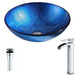 ANZZI Clavier Series 17" x 17" Deco-Glass Round Vessel Sink in Lustrous Blue Finish with Polished Chrome Pop-Up Drain and Faucet