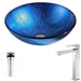 ANZZI Clavier Series 17" x 17" Deco-Glass Round Vessel Sink in Lustrous Blue Finish with Polished Chrome Pop-Up Drain and Brushed Nickel Faucet