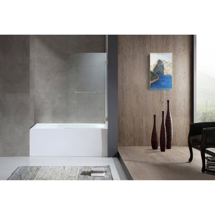 ANZZI Grand Series White "60 x 32" Alcove Rectangular Bathtub with Built-In Flange and Frameless Brushed Nickel Hinged Door