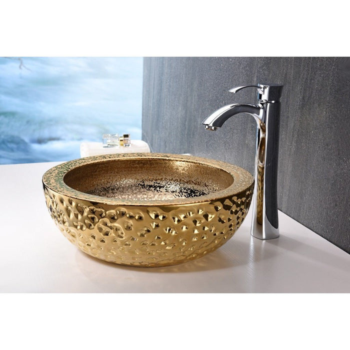 ANZZI Regalia Series 17" x 17" Deco-Glass Round Vessel Sink in Speckled Gold Finish with Polished Chrome Pop-Up Drain LS-AZ179