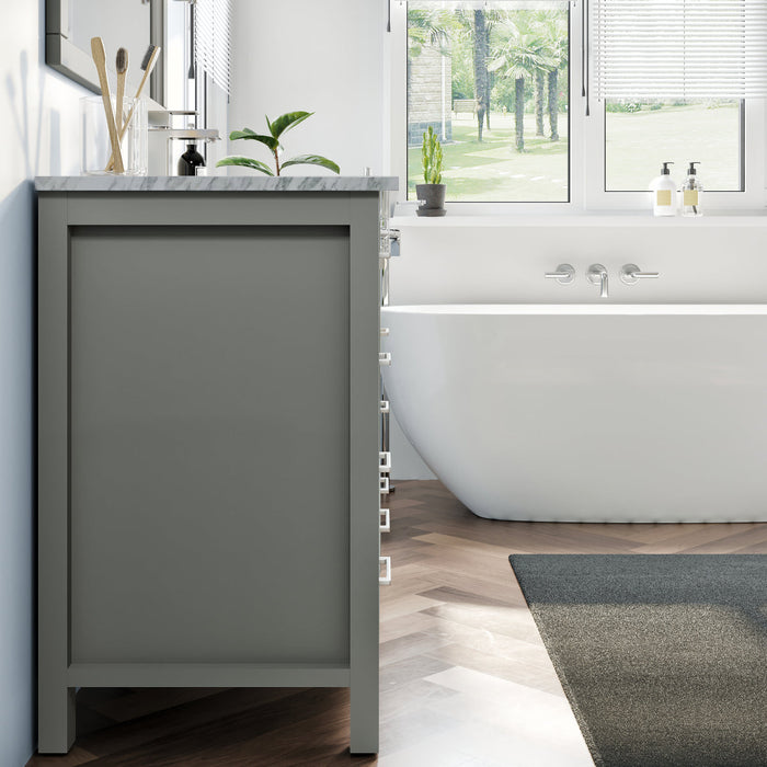 Eviva London 48" x 18" Transitional Bathroom Vanity in Espresso, Gray or White Finish with White Carrara Marble Countertop and Undermount Porcelain Sink