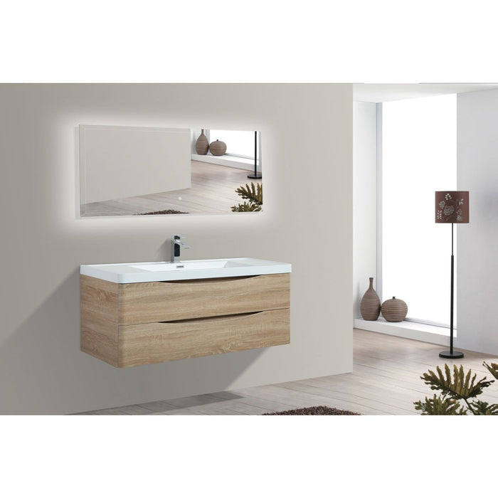 Eviva Smile 48" Wall Mount Modern Single Bathroom Vanity in Rosewood or White Oak Finish with White Integrated Acrylic Top