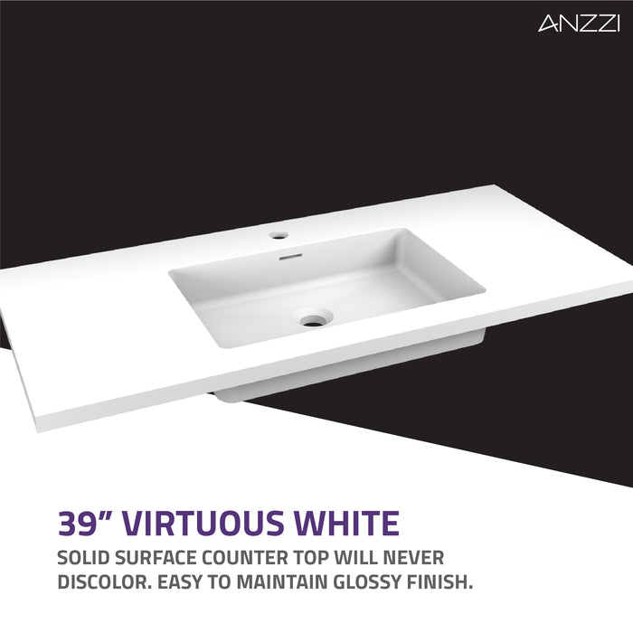ANZZI Conques 39" x 20" Dark Brown Solid Wood Single Bathroom Vanity Set VT-MRCT39-DB