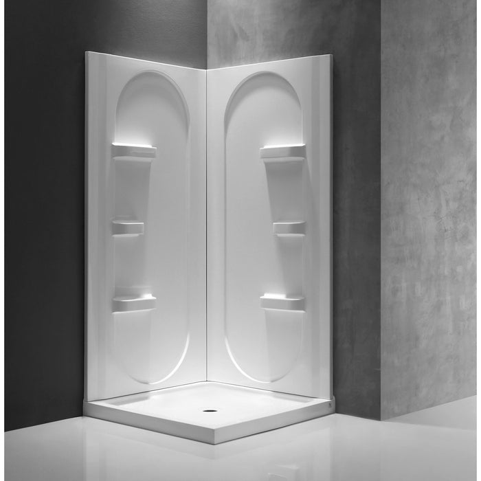 ANZZI Mishra Series 38" x 38" x 75" White Acrylic Corner Two Piece Shower Wall System with 6 Built-In Shelves SW-AZ8074