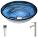 ANZZI Soave Series 17" x 17" Deco-Glass Round Vessel Sink in Sapphire Wisp Finish with Polished Chrome Pop-Up Drain and Brushed Nickel Faucet