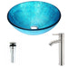 ANZZI Accent Series 17" x 17" Deco-Glass Round Vessel Sink in Blue Ice Finish with Chrome Pop-Up Drain and Brushed Nickel Faucet
